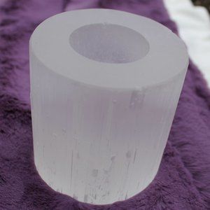 Selenite Cylinder Candle Holder with tealight candle